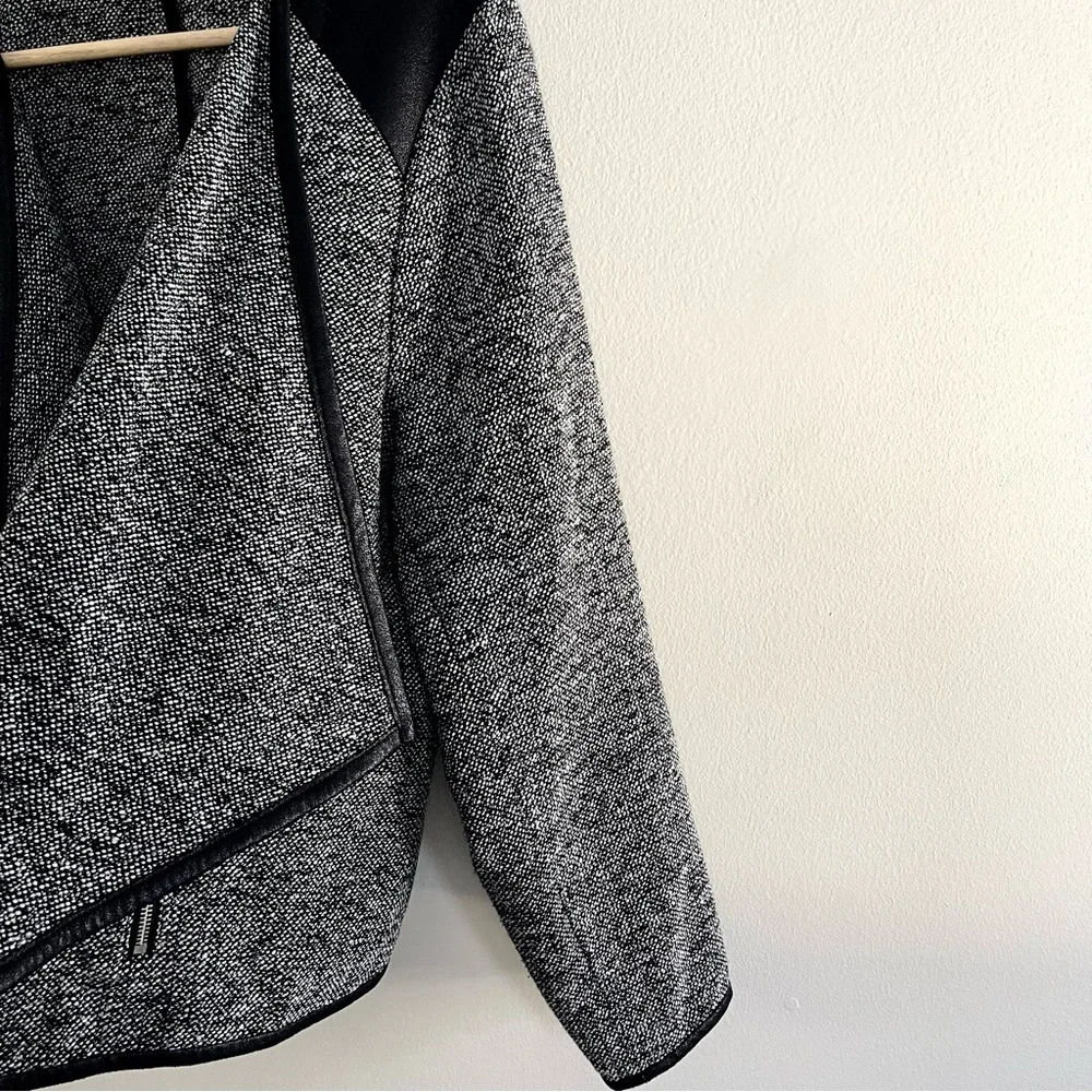 a.n.a. Boucle Tweed Faux Leather Open Front Cropped Jacket Black and Gray - 2X